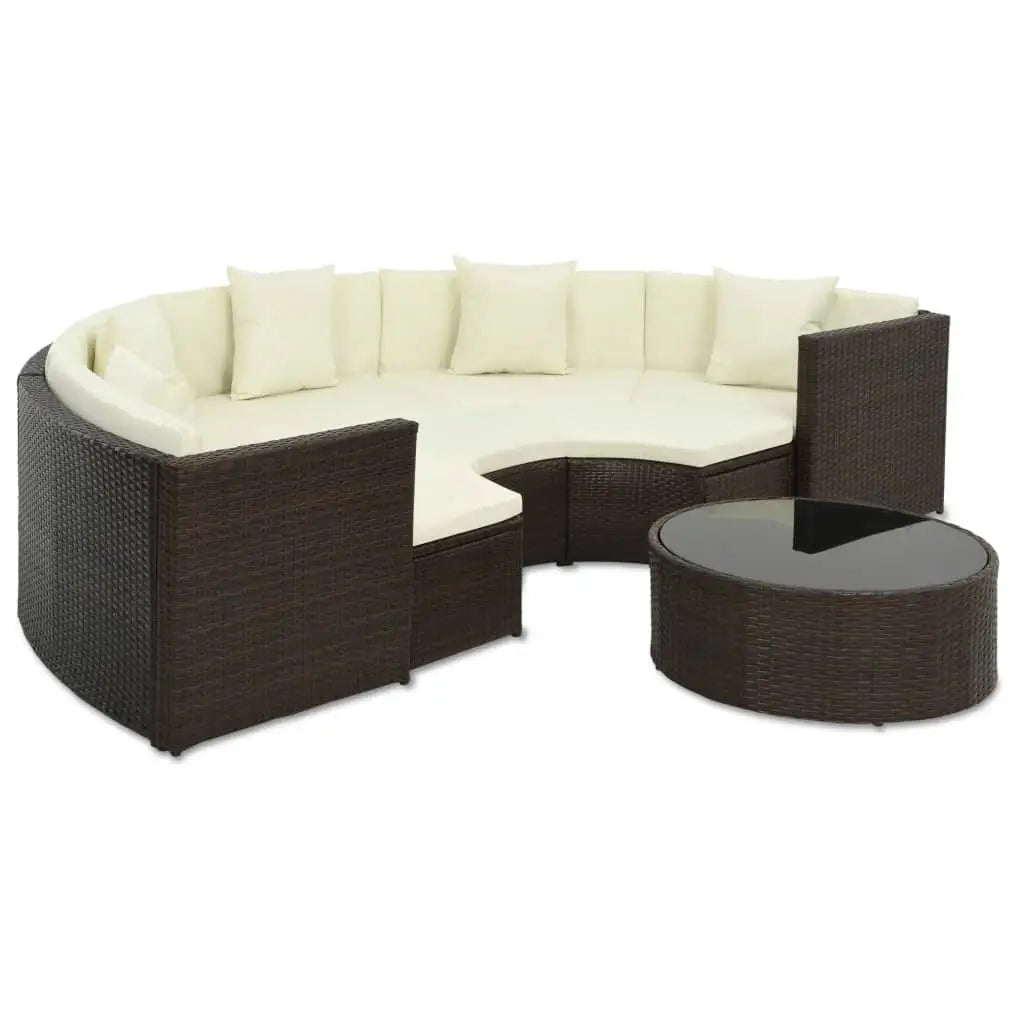 vidaXL 7 Piece Patio Lounge Set with Cushions Poly Rattan Brown - Outdoor Furniture Set