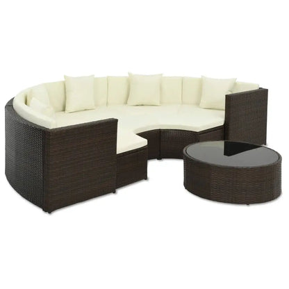 vidaXL 7 Piece Patio Lounge Set with Cushions Poly Rattan Brown - Outdoor Furniture Set