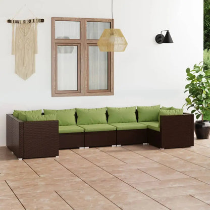 vidaXL 7 Piece Patio Lounge Set with Cushions Poly Rattan Brown - Outdoor Lounge Set