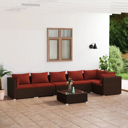 vidaXL 7 Piece Patio Lounge Set with Cushions Poly Rattan Brown - Patio Lounge Set