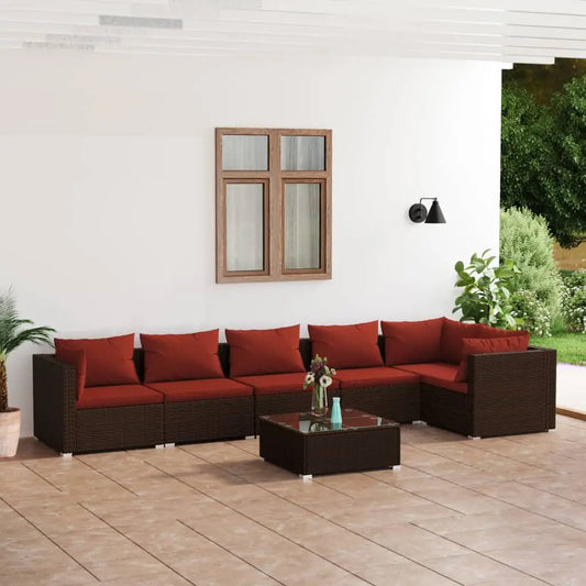 vidaXL 7 Piece Patio Lounge Set with Cushions Poly Rattan Brown - Patio Lounge Set
