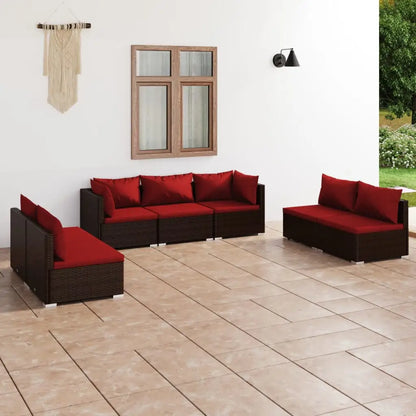 vidaXL 7 Piece Patio Lounge Set with Cushions Poly Rattan Brown - Lounge Set