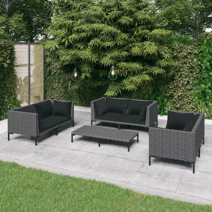 vidaXL 7 Piece Patio Lounge Set with Cushions Poly Rattan Dark Gray - Furniture > Outdoor Furniture > Outdoor Furniture