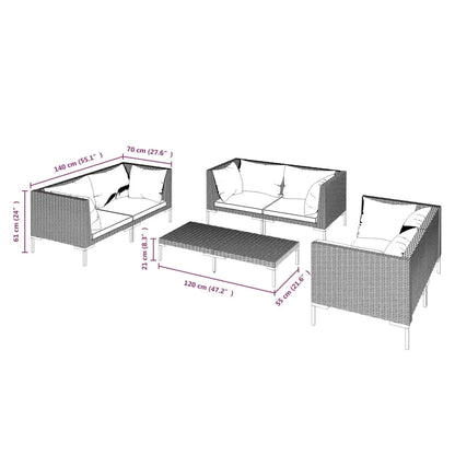 vidaXL 7 Piece Patio Lounge Set with Cushions Poly Rattan Dark Gray - Furniture > Outdoor Furniture > Outdoor Furniture