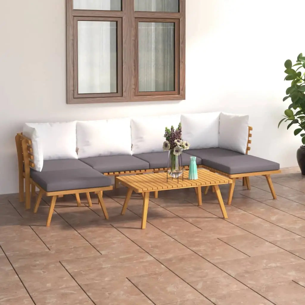 vidaXL 7 Piece Patio Lounge Set with Cushions Solid Acacia Wood - Patio Furniture Set
