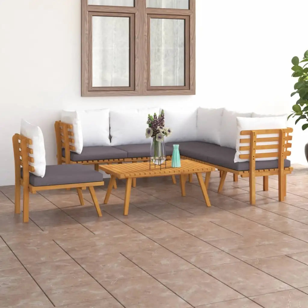 vidaXL 7 Piece Patio Lounge Set with Cushions Solid Acacia Wood - Lounge Set
