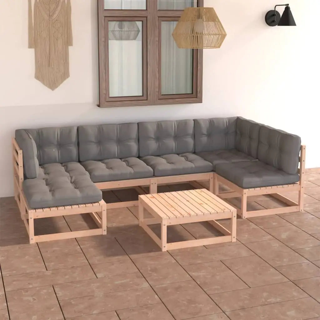 vidaXL 7 Piece Patio Lounge Set with Cushions Solid Wood Pine - Lounge Set