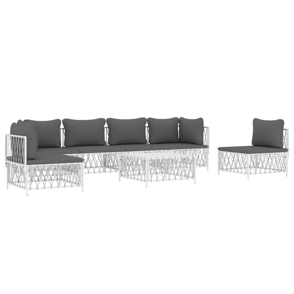 vidaXL 7 Piece Patio Lounge Set with Cushions White Steel - Patio Lounge Set