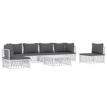 vidaXL 7 Piece Patio Lounge Set with Cushions White Steel - Patio Lounge Set