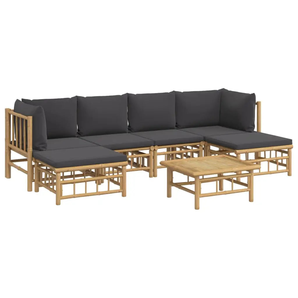 vidaXL 7 Piece Patio Lounge Set with Dark Gray Cushions Bamboo - Lounge Set