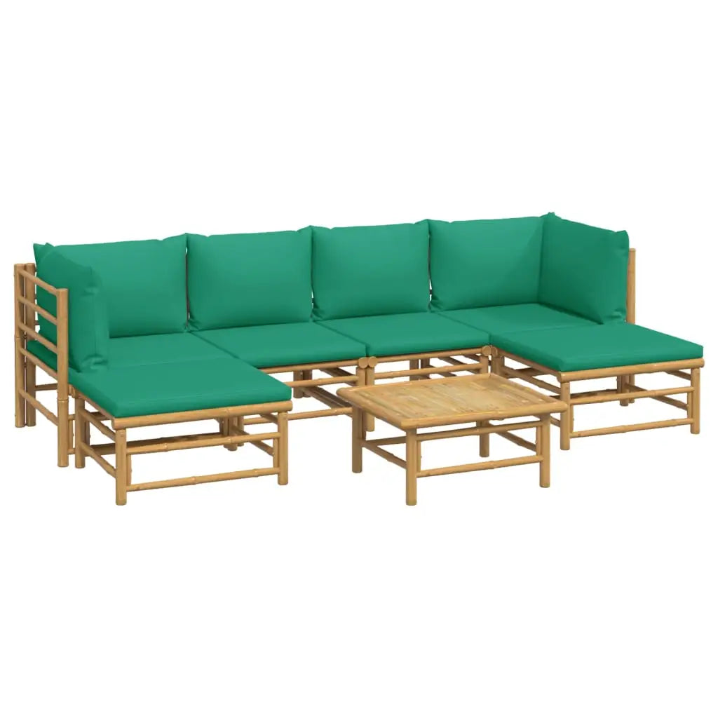 vidaXL 7 Piece Patio Lounge Set with Green Cushions Bamboo - Outdoor Furniture Set