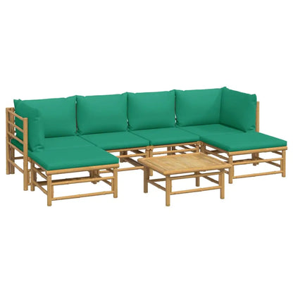 vidaXL 7 Piece Patio Lounge Set with Green Cushions Bamboo - Outdoor Furniture Set
