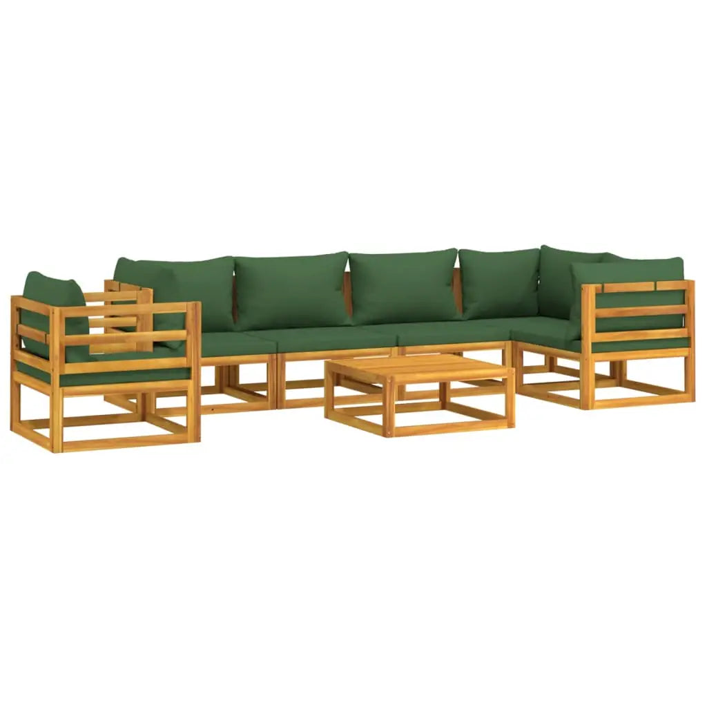vidaXL 7 Piece Patio Lounge Set with Green Cushions Solid Wood - Outdoor Furniture Set