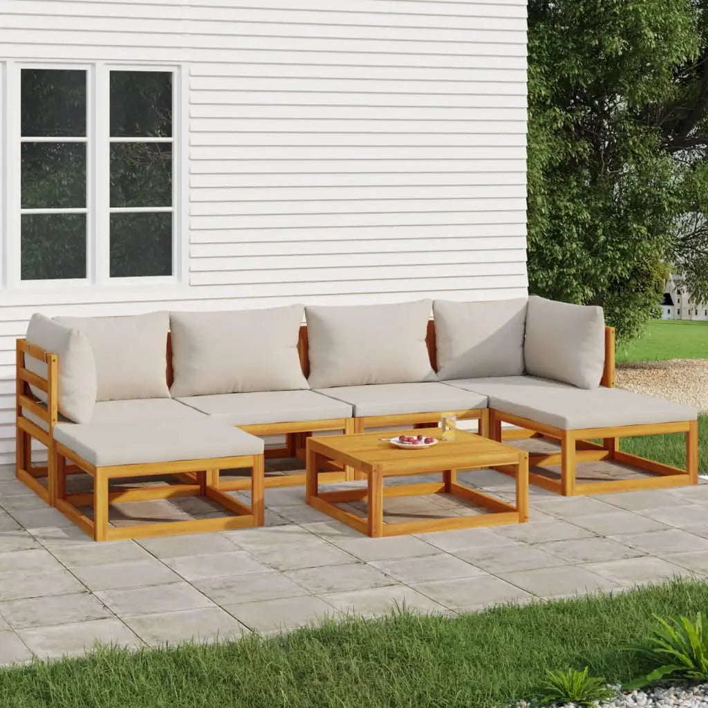 vidaXL 7 Piece Patio Lounge Set with Light Gray Cushions Solid Wood - Outdoor Furniture Set