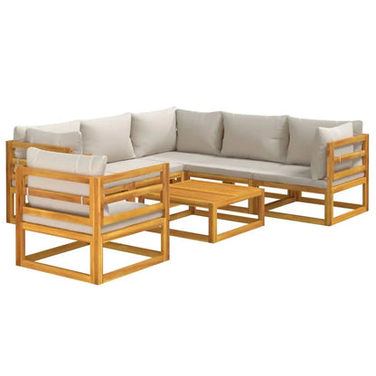 vidaXL 7 Piece Patio Lounge Set with Light Gray Cushions Solid Wood - Furniture > Outdoor Furniture > Outdoor Furniture