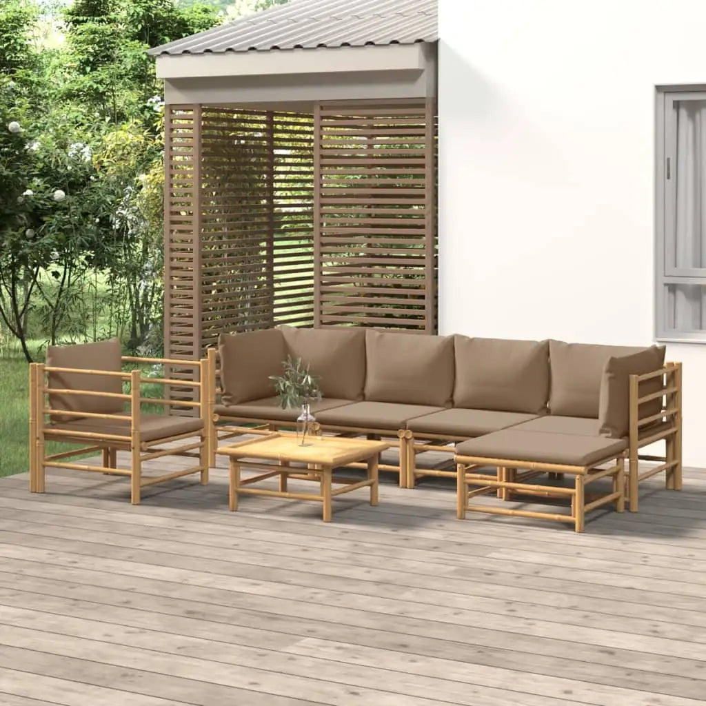 vidaXL 7 Piece Patio Lounge Set with Taupe Cushions Bamboo - Lounge Set