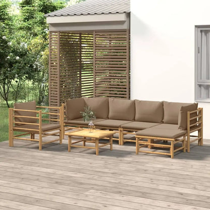 vidaXL 7 Piece Patio Lounge Set with Taupe Cushions Bamboo - Lounge Set