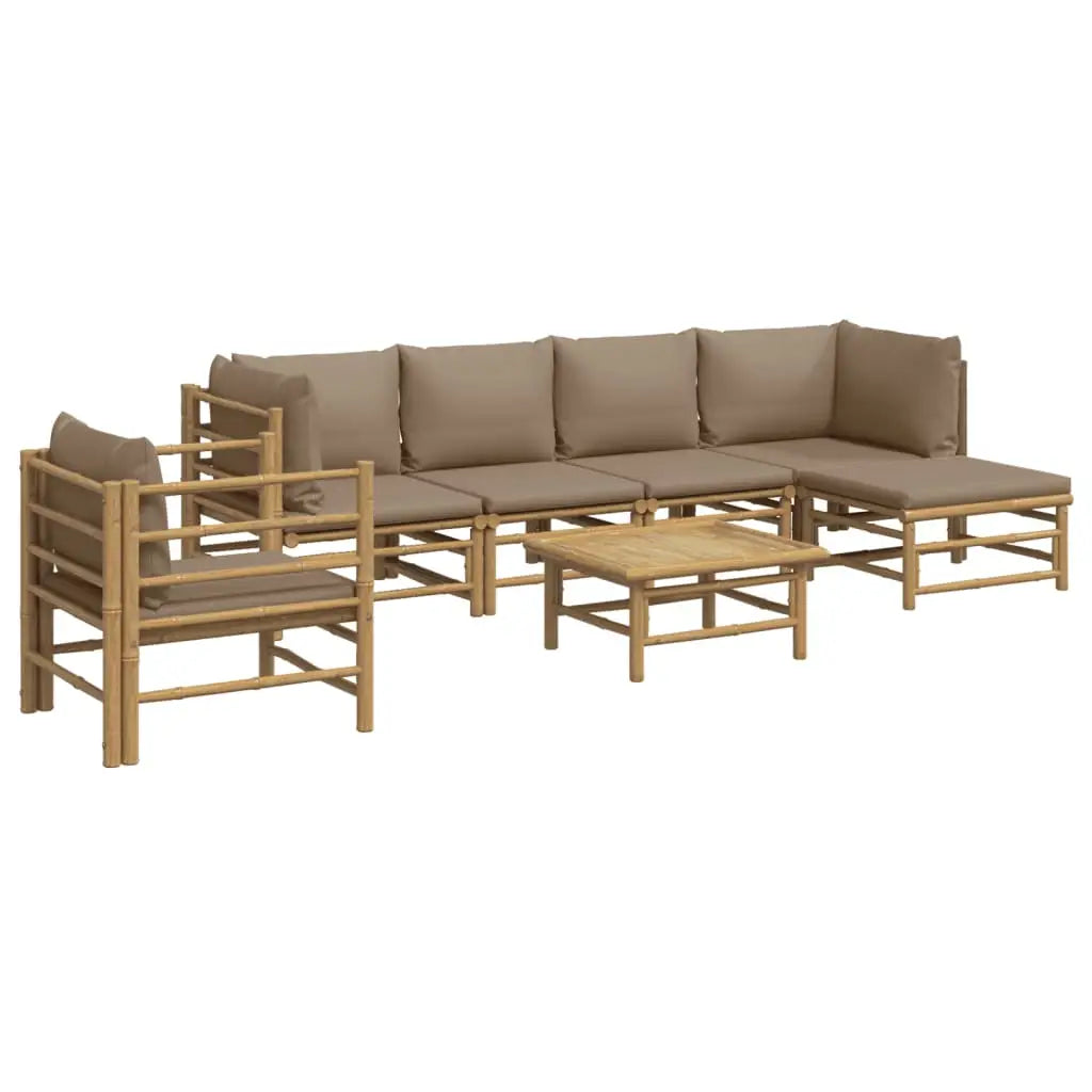 vidaXL 7 Piece Patio Lounge Set with Taupe Cushions Bamboo - Lounge Set