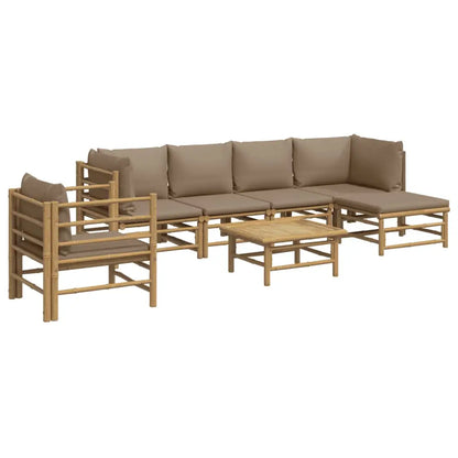 vidaXL 7 Piece Patio Lounge Set with Taupe Cushions Bamboo - Lounge Set