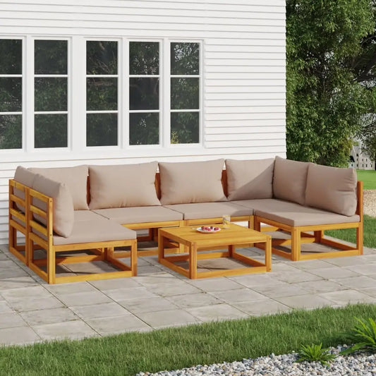 vidaXL 7 Piece Patio Lounge Set with Taupe Cushions Solid Wood - Patio Lounge Set