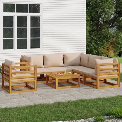 vidaXL 7 Piece Patio Lounge Set with Taupe Cushions Solid Wood - Patio Lounge Set