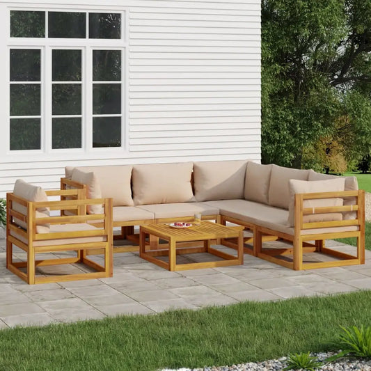 vidaXL 7 Piece Patio Lounge Set with Taupe Cushions Solid Wood - Patio Lounge Set