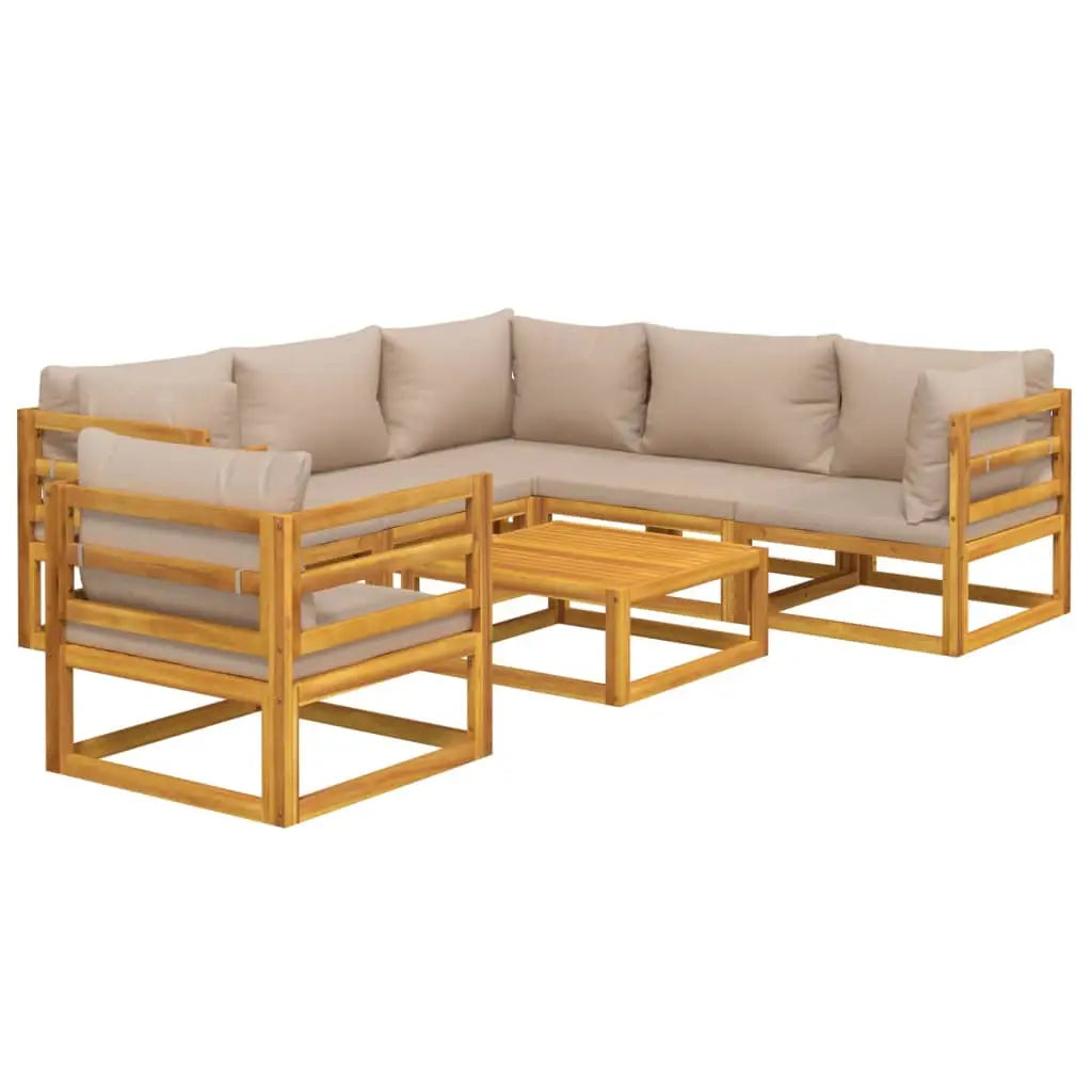 vidaXL 7 Piece Patio Lounge Set with Taupe Cushions Solid Wood - Patio Lounge Set