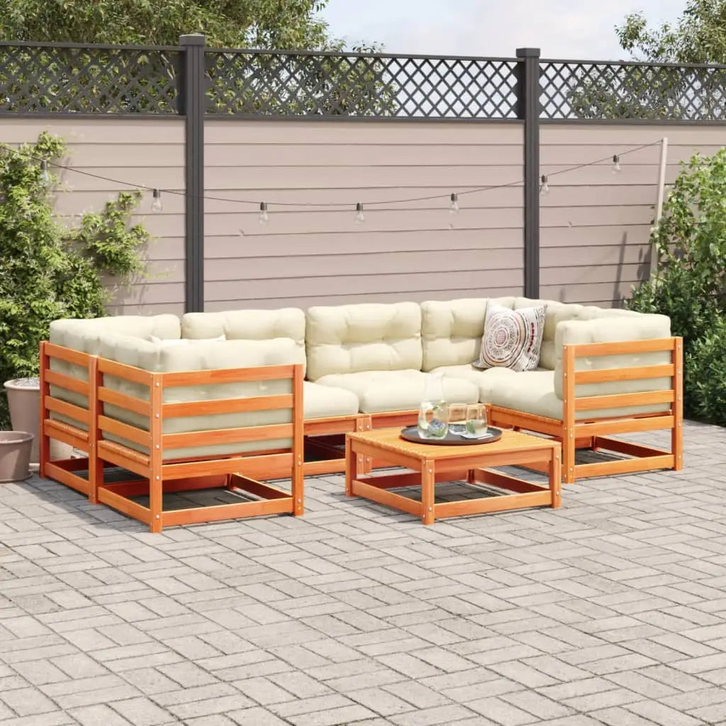 vidaXL 7 Piece Patio Sofa Set Wax Brown Solid Wood Pine - Outdoor Sofa Set