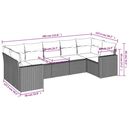 vidaXL 7 Piece Patio Sofa Set with Cushions Black Poly Rattan - Black / 1 piece - Outdoor Sofa Set