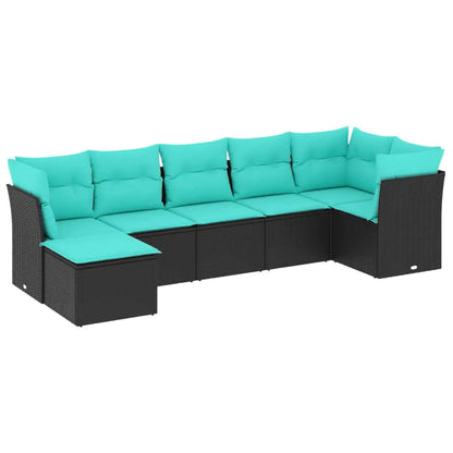vidaXL 7 Piece Patio Sofa Set with Cushions Black Poly Rattan - Sofa Set
