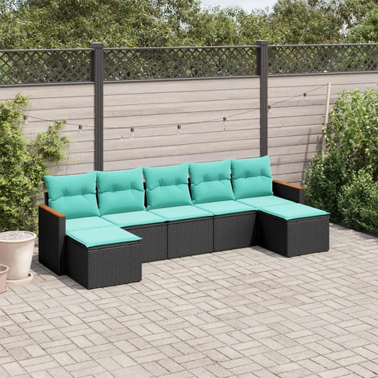 vidaXL 7 Piece Patio Sofa Set with Cushions Black Poly Rattan - Outdoor Sofa Set
