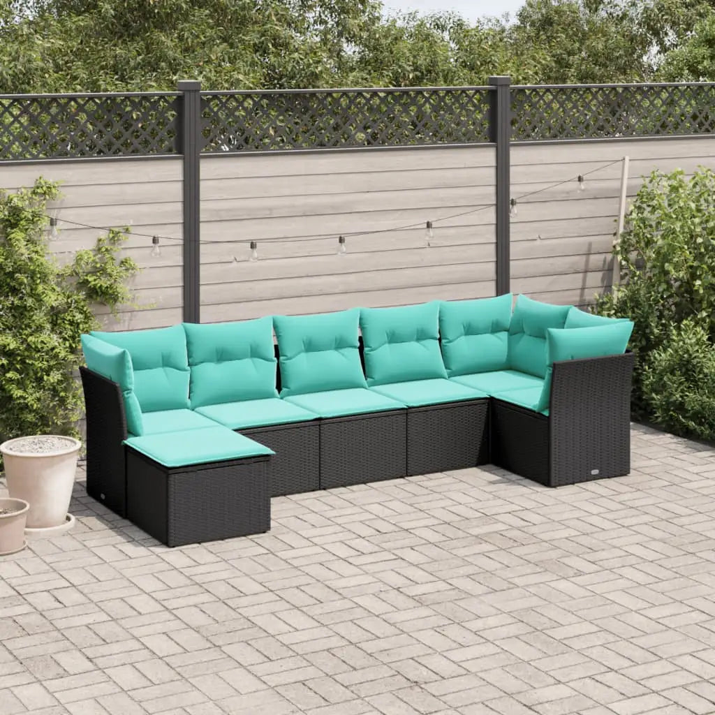 vidaXL 7 Piece Patio Sofa Set with Cushions Black Poly Rattan - Sofa Set