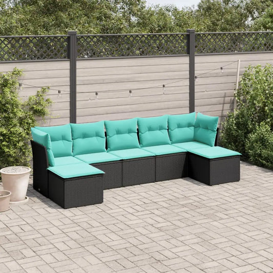 vidaXL 7 Piece Patio Sofa Set with Cushions Black Poly Rattan - Outdoor Sofa Set