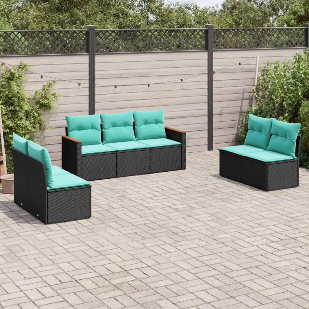 vidaXL 7 Piece Patio Sofa Set with Cushions Black Poly Rattan - Outdoor Sofa Set