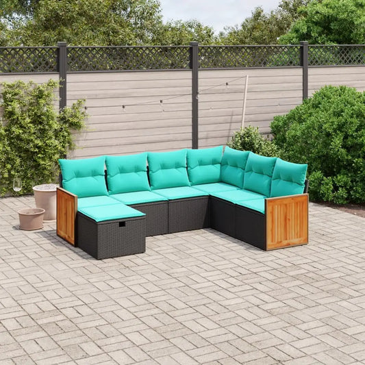 vidaXL 7 Piece Patio Sofa Set with Cushions Black Poly Rattan - Outdoor Furniture Set