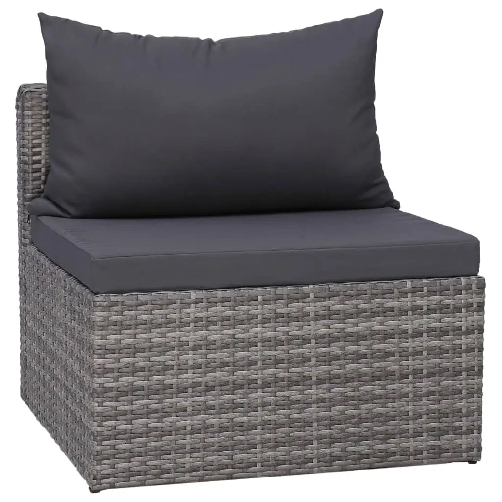 vidaXL 7 Piece Patio Sofa Set with Cushions & Pillows Poly Rattan Gray - 3x corner + 2x middle + armchair + table