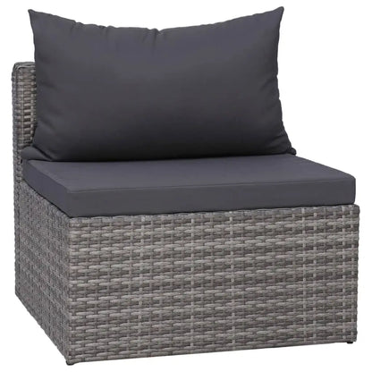 vidaXL 7 Piece Patio Sofa Set with Cushions & Pillows Poly Rattan Gray - 3x corner + 2x middle + armchair + table