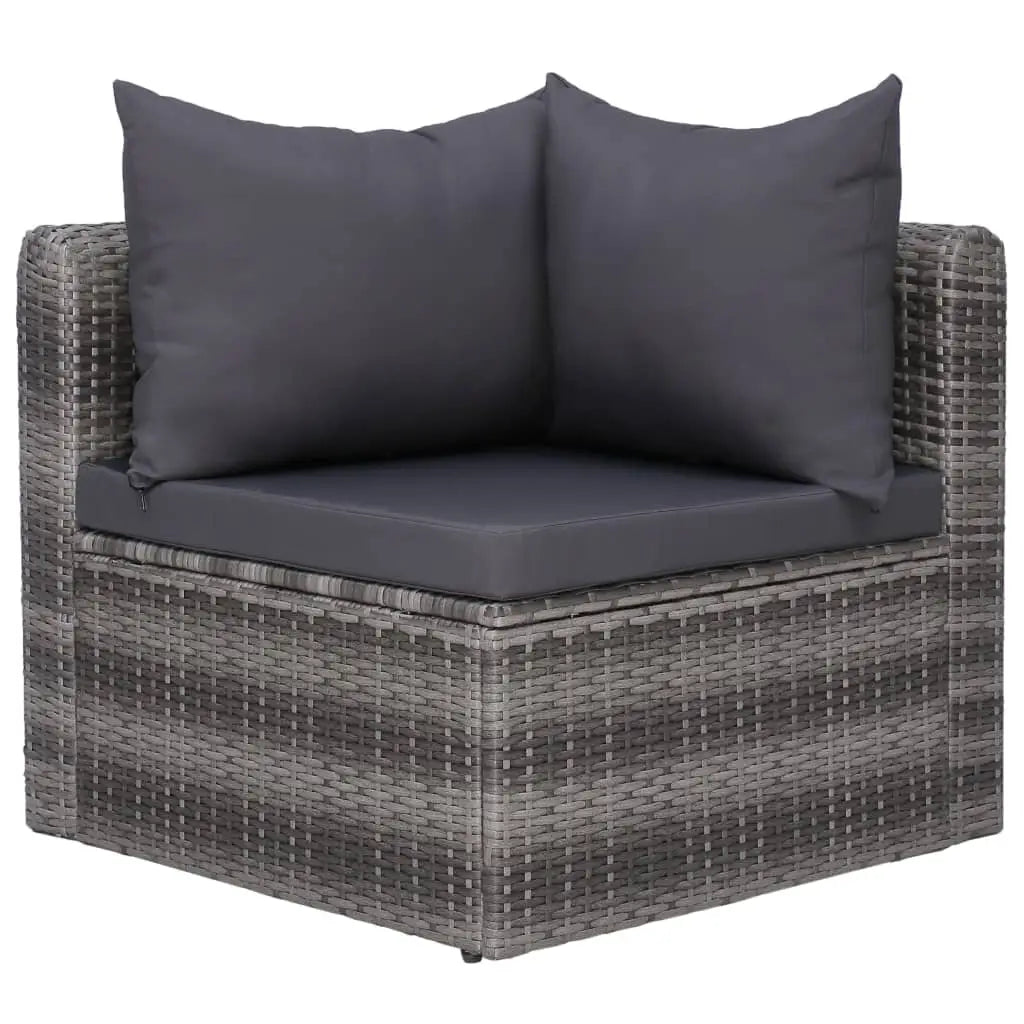 vidaXL 7 Piece Patio Sofa Set with Cushions & Pillows Poly Rattan Gray - 3x corner + 2x middle + armchair + table
