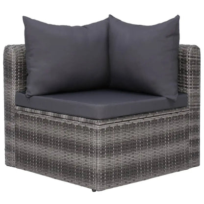 vidaXL 7 Piece Patio Sofa Set with Cushions & Pillows Poly Rattan Gray - 3x corner + 2x middle + armchair + table
