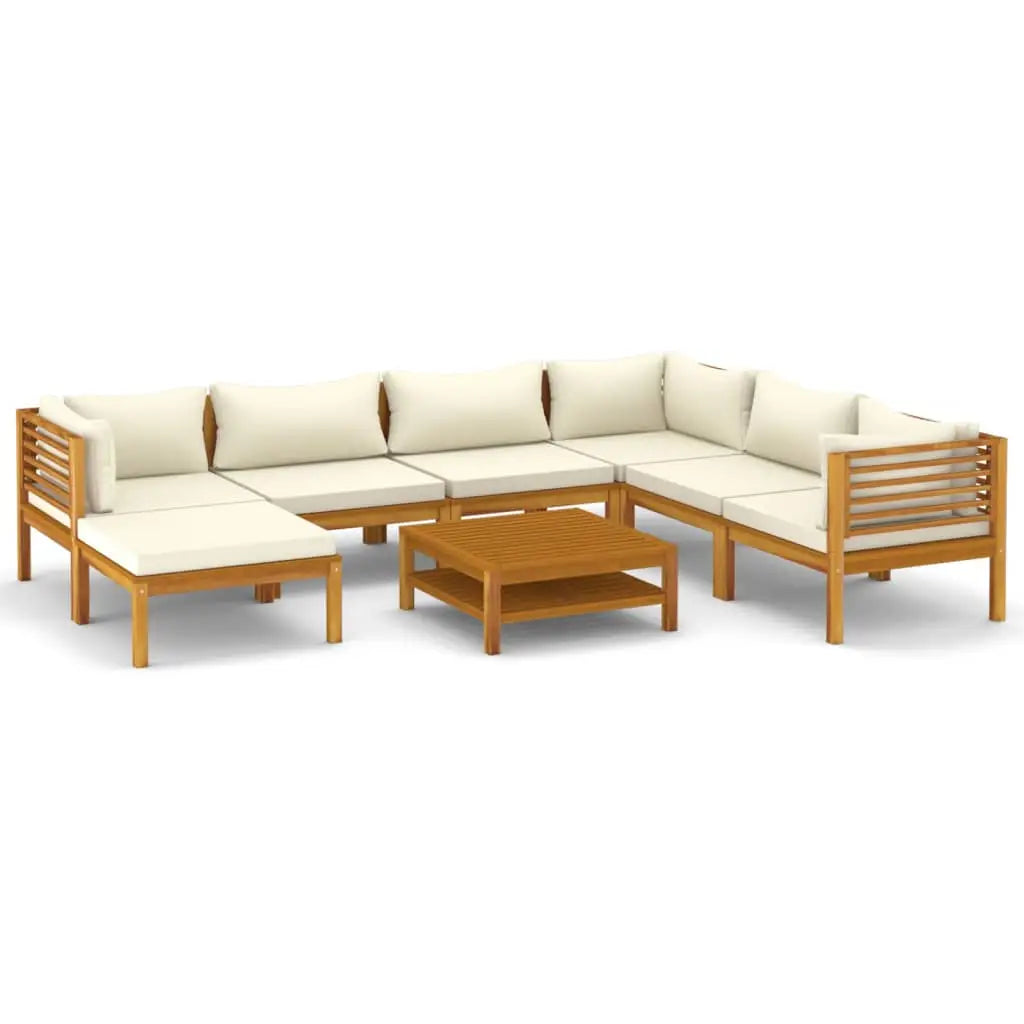 vidaXL 8 Piece Patio Lounge Set with Cream Cushion Solid Acacia Wood - Outdoor Furniture Set