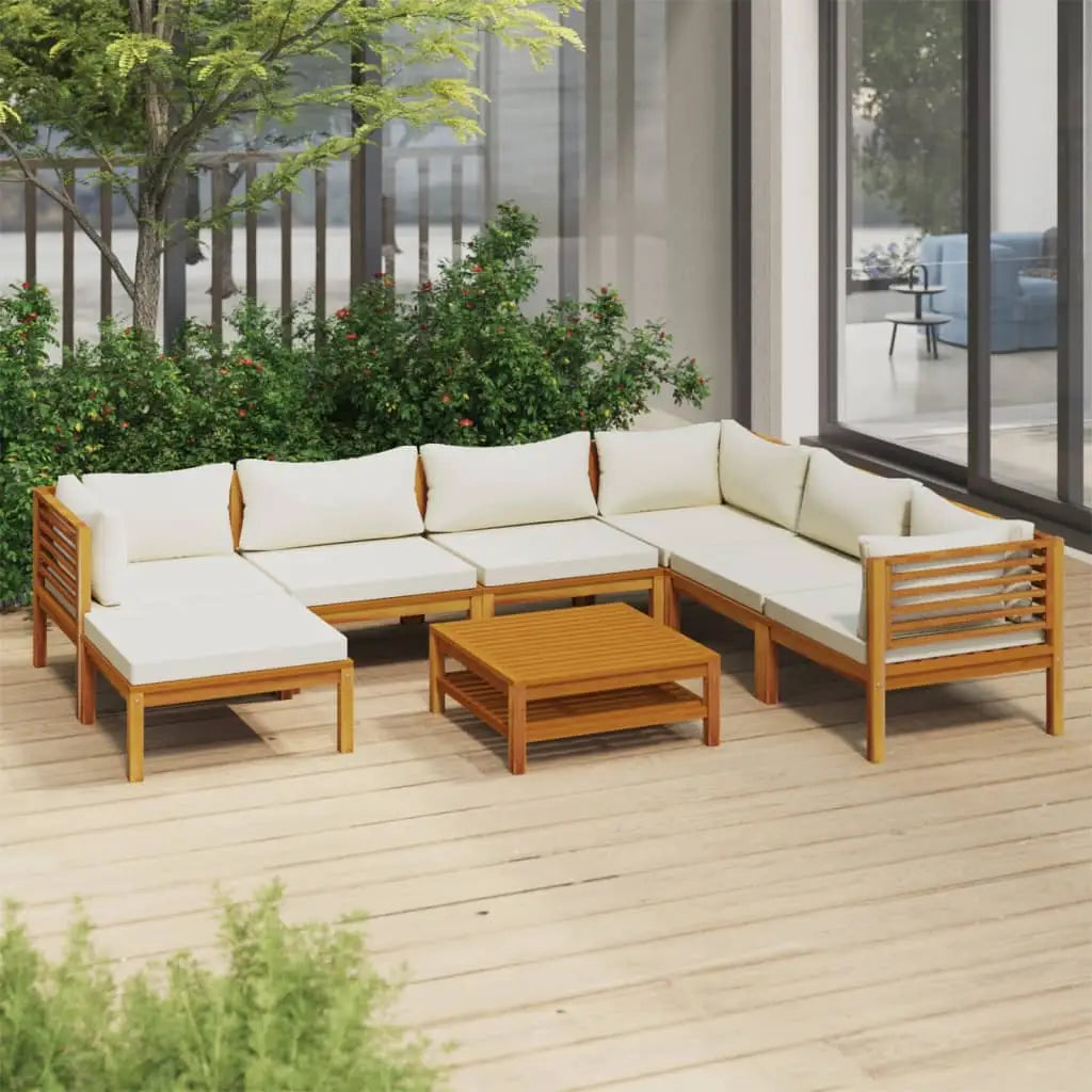 vidaXL 8 Piece Patio Lounge Set with Cream Cushion Solid Acacia Wood - Outdoor Furniture Set