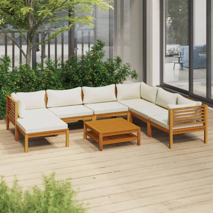 vidaXL 8 Piece Patio Lounge Set with Cream Cushion Solid Acacia Wood - Outdoor Furniture Set