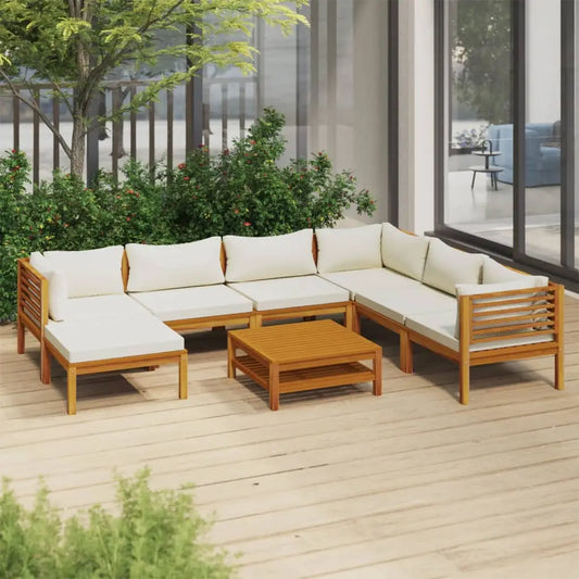 vidaXL 8 Piece Patio Lounge Set with Cream Cushion Solid Acacia Wood - Outdoor Furniture Set