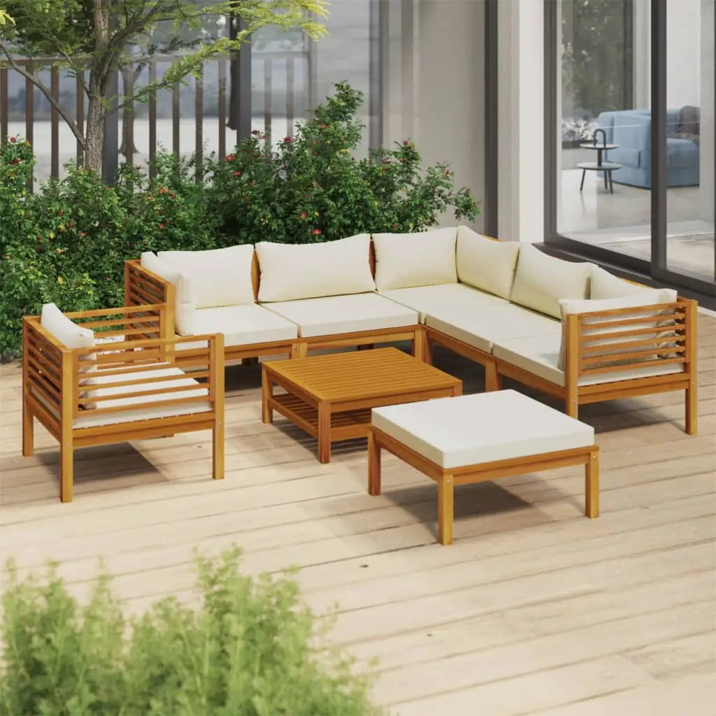 vidaXL 8 Piece Patio Lounge Set with Cream Cushion Solid Acacia Wood - Furniture > Outdoor Furniture > Outdoor