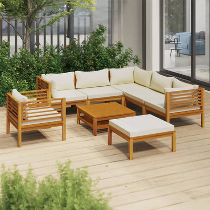 vidaXL 8 Piece Patio Lounge Set with Cream Cushion Solid Acacia Wood - Furniture > Outdoor Furniture > Outdoor