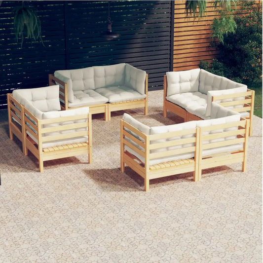 vidaXL 8 Piece Patio Lounge Set with Cream Cushions Pinewood - Outdoor Furniture Set