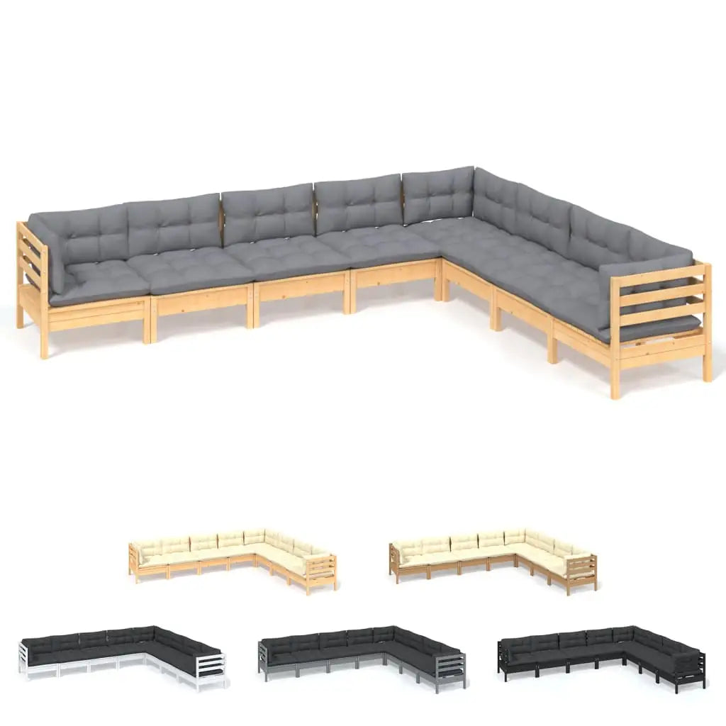 vidaXL 8 Piece Patio Lounge Set with Cream Cushions Solid Pinewood - Brown and cream - Outdoor Furniture Set