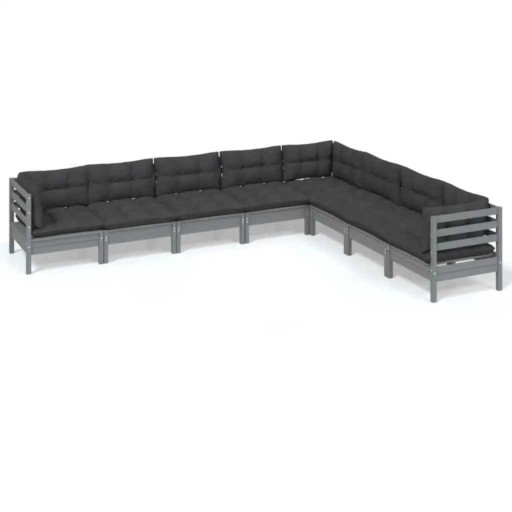 vidaXL 8 Piece Patio Lounge Set with Cream Cushions Solid Pinewood - Brown and cream - Outdoor Furniture Set