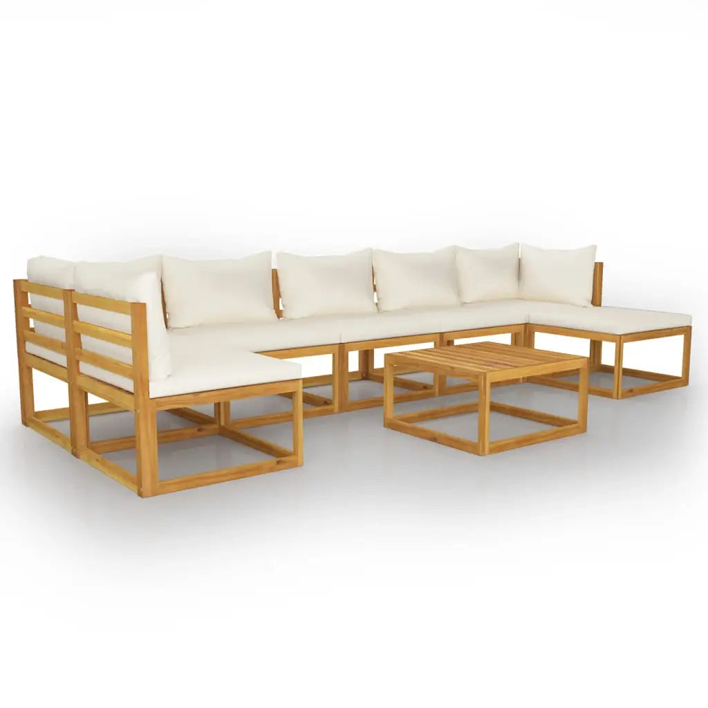 vidaXL 8 Piece Patio Lounge Set with Cushion Cream Solid Acacia Wood - Outdoor Lounge Set