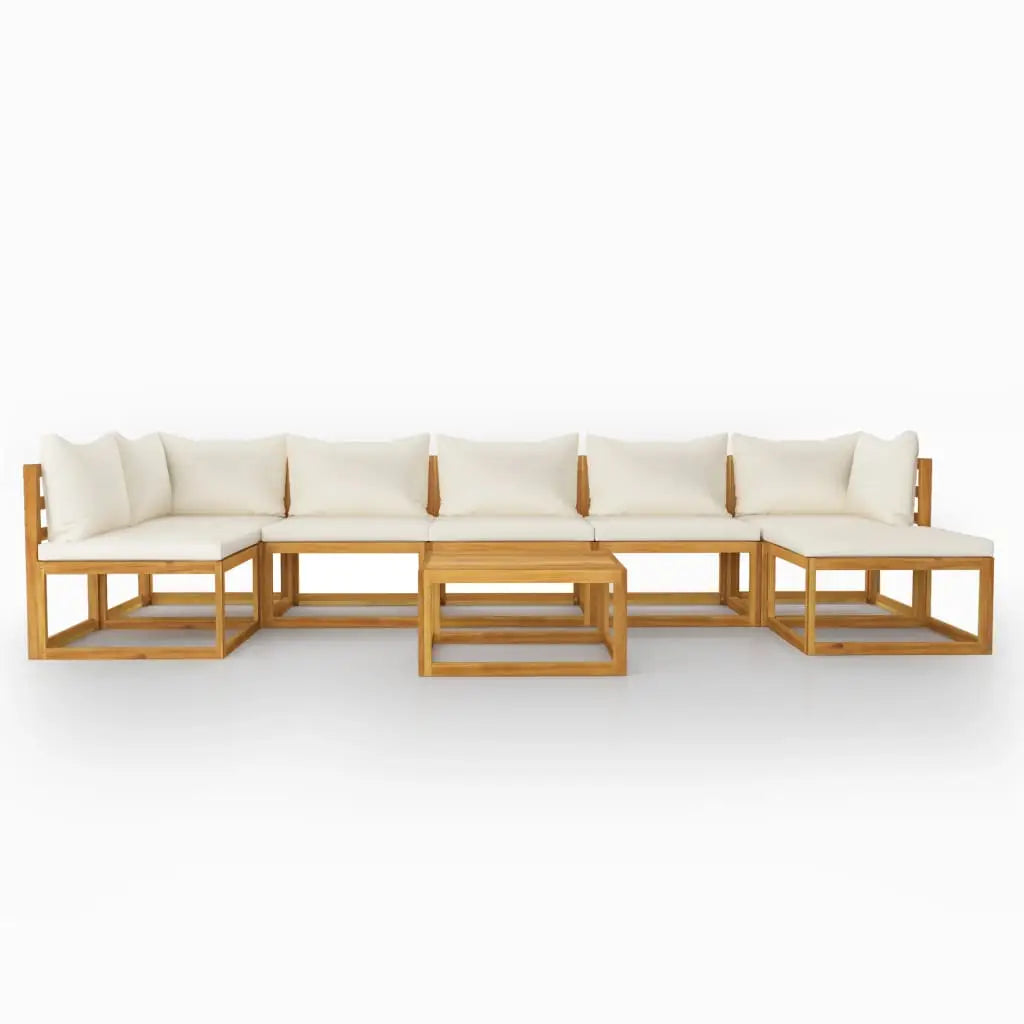 vidaXL 8 Piece Patio Lounge Set with Cushion Cream Solid Acacia Wood - Outdoor Lounge Set